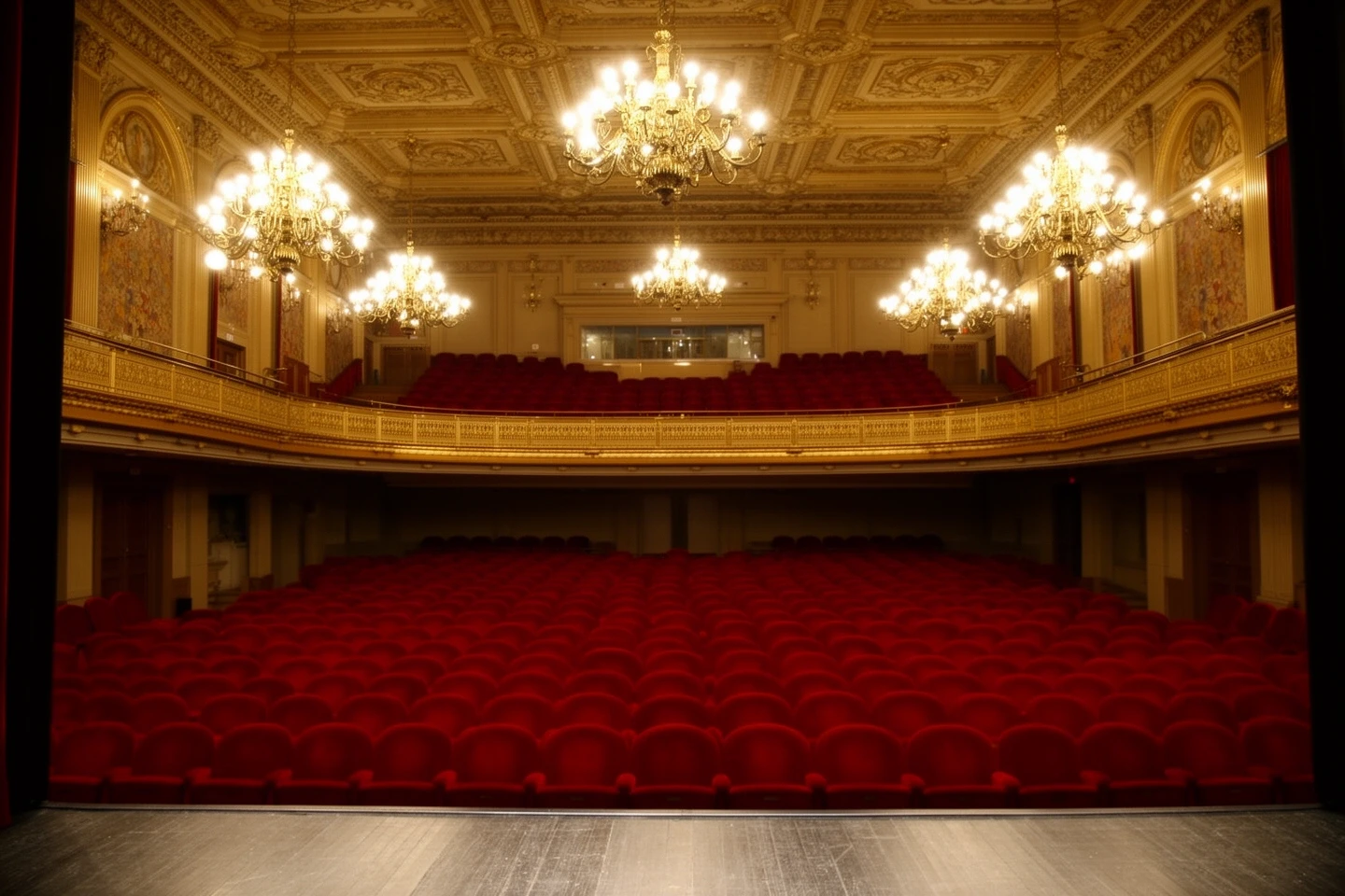 Leerer Theatersaal in Bremen mit Bühnenbeleuchtung