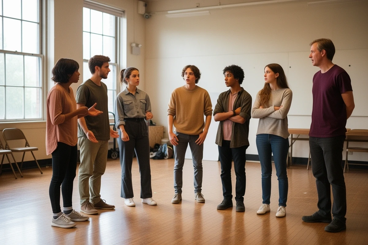 Probenszene im Workshop – Gruppe von Schauspielschülern bei der Arbeit